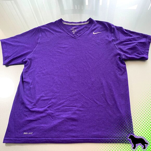 Men's Nike Dri-Fit Purple V Neck Logo Tee T-Shirt Size L Large Short Sleeve - Picture 1 of 5